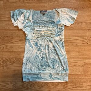 Y2K Vanity top blue paisley blouse short sleeve vintage 2000s